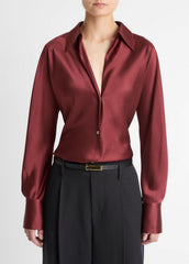 Silk Bias Long-Sleeve Blouse in Long Sleeve - BORDEAUX | VINCE Women