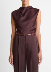 Satin Draped Cowl-Neck Top in Tank Tops - FIG | VINCE Women