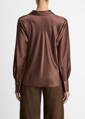 Silk Bias Long-Sleeve Blouse in Long Sleeve - ESPRESSO | VINCE Women