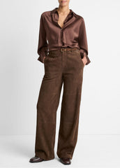 Silk Bias Long-Sleeve Blouse in Long Sleeve - ESPRESSO | VINCE Women