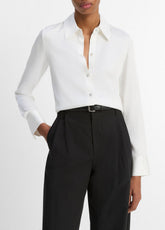 Silk-Blend Slim Button-Front Blouse in Long Sleeve - OFF WHITE | VINCE Women