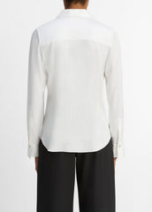 Silk-Blend Slim Button-Front Blouse in Long Sleeve - OFF WHITE | VINCE Women