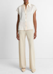 Silk Cap-Sleeve Ruched-Back Blouse in Short Sleeve - CHIFFON | VINCE Women