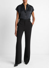 Silk Cap-Sleeve Ruched-Back Blouse in Short Sleeve - BLACK | VINCE Women