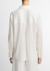 Stretch-Silk Button-Front Blouse in Long Sleeve - OFF WHITE | VINCE Women