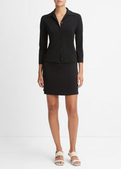 Three-Quarter-Sleeve Button-Front Polo Top in Long Sleeve - BLACK | VINCE Women