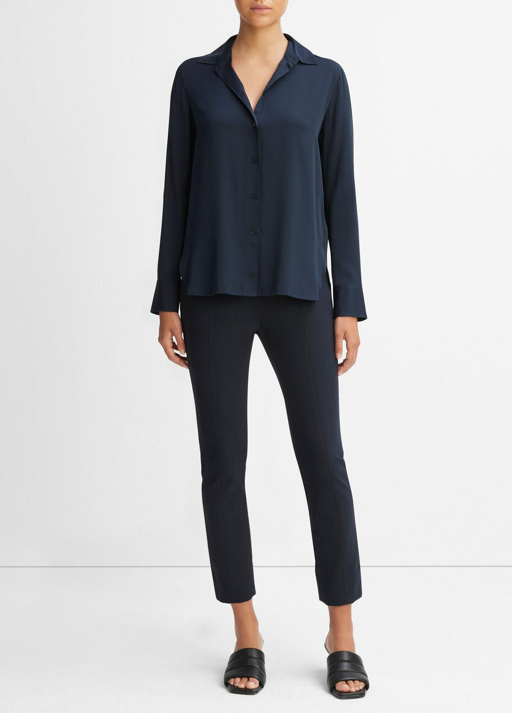 Slim Fitted Stretch-Silk Blouse in Long Sleeve - COASTAL BLUE | VINCE Women