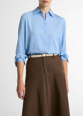 Stretch-Silk Button-Front Blouse in Long Sleeve - HYDRA | VINCE Women