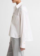 Cotton Cropped Button-Front Shirt in Long Sleeve - OPTIC WHITE | VINCE Women