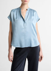 Silk Gathered Cap-Sleeve Blouse in Short Sleeve - DEL MAR | VINCE Women