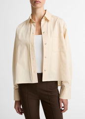 Cotton Cropped Button-Front Shirt in Long Sleeve - ECRU | VINCE Women