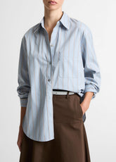 Striped Cotton-Blend Button-Front Shirt in Long Sleeve - DEL MAR MULTI | VINCE Women