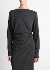 Draped Wool-Blend Slash-Neck Top in Long Sleeve - DARK HEATHER GREY | VINCE Women