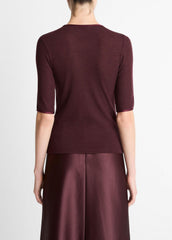 Satin-Trim Wool Elbow-Sleeve T-Shirt in Short Sleeve - OXBLOOD | VINCE Women