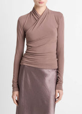 Fixed Wrap Long-Sleeve Top in Long Sleeve - SMOKY BERRY | VINCE Women