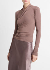 Fixed Wrap Long-Sleeve Top in Long Sleeve - SMOKY BERRY | VINCE Women