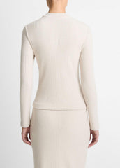 Cozy Rib High V-Neck Top in Long Sleeve - HEATHER CREAM OAT | VINCE Women