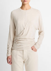 Fixed-Drape Long-Sleeve T-Shirt in Long Sleeve - HEATHER CREAM OAT | VINCE Women
