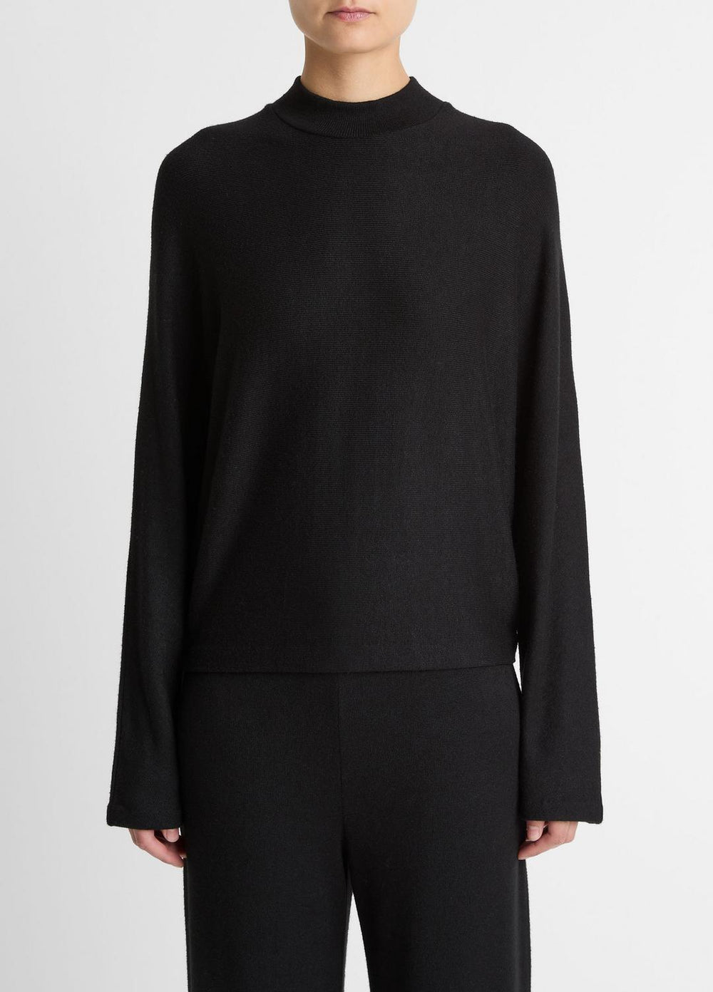 Cozy Dolman-Sleeve Mock-Neck Top in Long Sleeve - BLACK | VINCE Women
