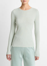 Ribbed Pima Cotton Long-Sleeve T-Shirt in Long Sleeve - LIGHT ALOE STONE | VINCE Women