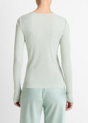 Ribbed Pima Cotton Long-Sleeve T-Shirt in Long Sleeve - LIGHT ALOE STONE | VINCE Women