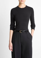 Essential Pima Cotton-Blend Long-Sleeve T-Shirt in Long Sleeve - BLACK | VINCE Women