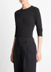 Essential Pima Cotton-Blend Long-Sleeve T-Shirt in Long Sleeve - BLACK | VINCE Women