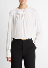 Matte Jersey Gathered Blouse in Long Sleeve - OFF WHITE | VINCE Women