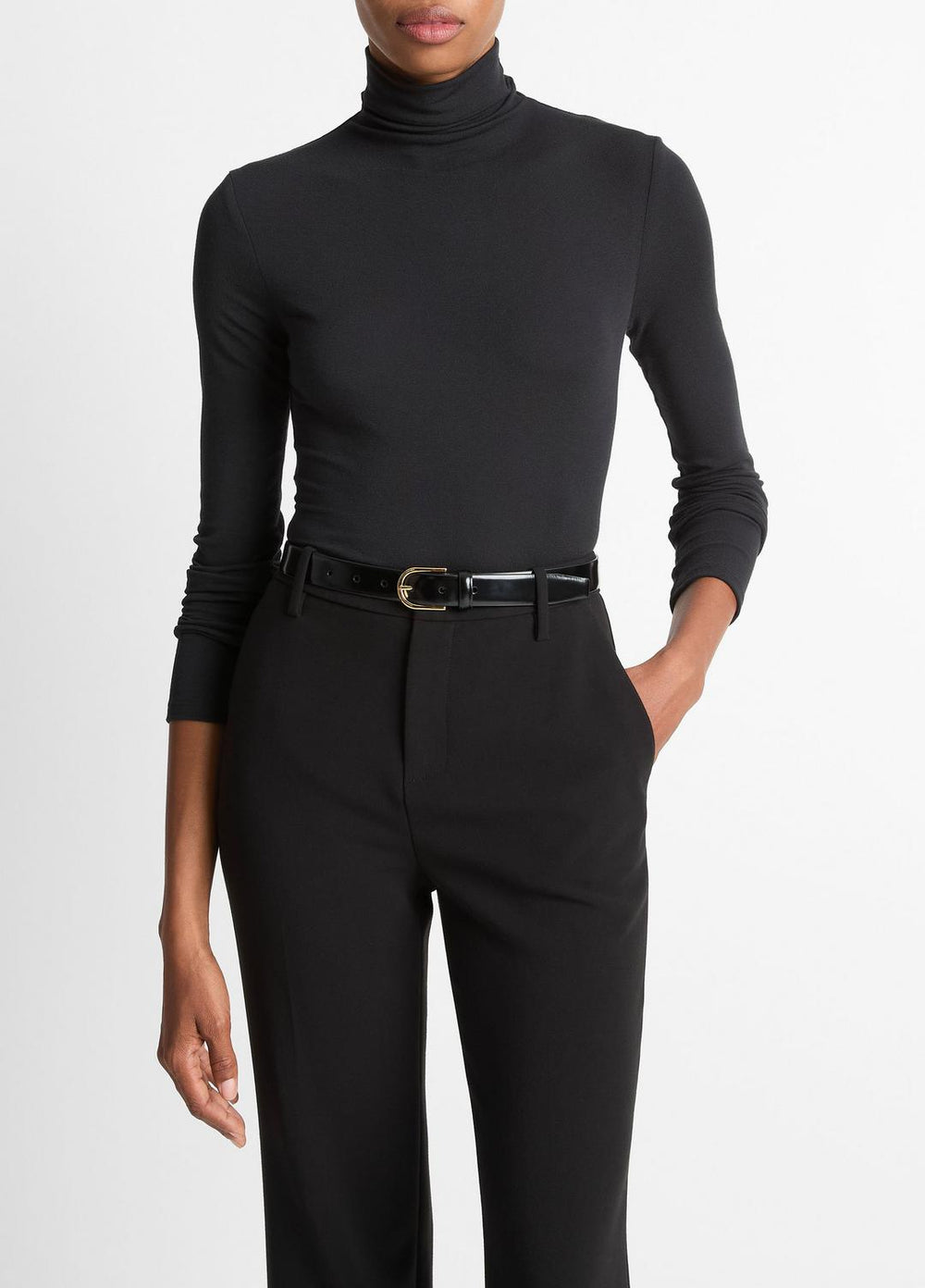 Essential Long-Sleeve Turtleneck Top in Long Sleeve - BLACK | VINCE Women