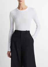 Essential Pima Cotton-Blend Long-Sleeve T-Shirt in Long Sleeve - OPTIC WHITE | VINCE Women