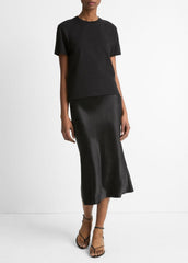 Pima Cotton Crew Neck T-Shirt in Short Sleeve - BLACK | VINCE Women