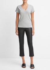 Essential Pima Cotton V-Neck T-Shirt in Short Sleeve - HEATHER GREY | VINCE Women