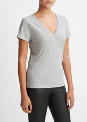 Essential Pima Cotton V-Neck T-Shirt in Short Sleeve - HEATHER GREY | VINCE Women