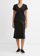 Essential Pima Cotton V-Neck T-Shirt in Short Sleeve - BLACK | VINCE Women
