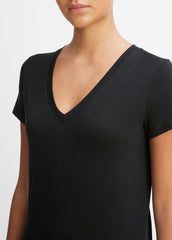Essential Pima Cotton V-Neck T-Shirt in Short Sleeve - BLACK | VINCE Women
