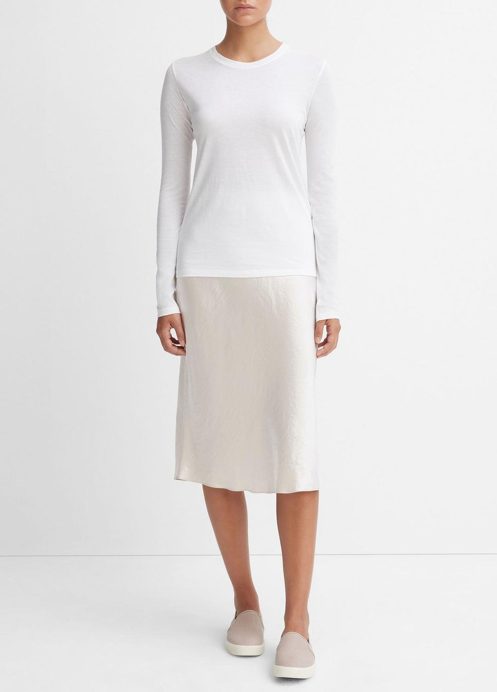 Essential Long Sleeve Crew Neck T-Shirt in Long Sleeve - OPTIC WHITE | VINCE Women