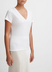 Essential Pima Cotton V-Neck T-Shirt in Short Sleeve - OPTIC WHITE | VINCE Women