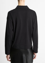 Easy Pima Cotton Long-Sleeve Polo Shirt in Long Sleeve - BLACK | VINCE Women