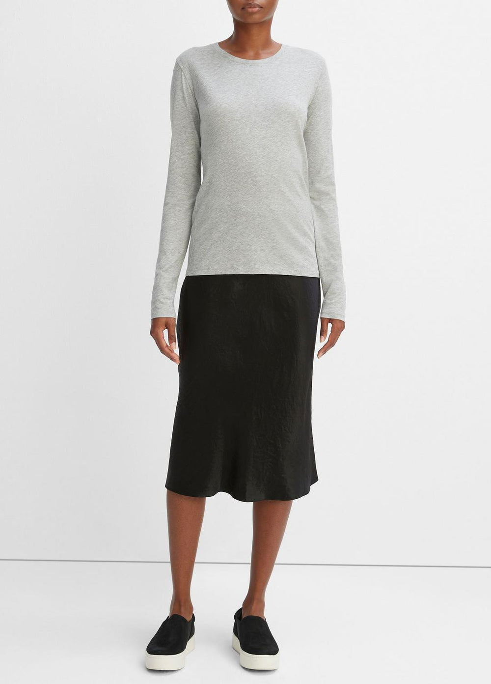 Essential Long Sleeve Crew Neck T-Shirt in Long Sleeve - HEATHER GREY | VINCE Women