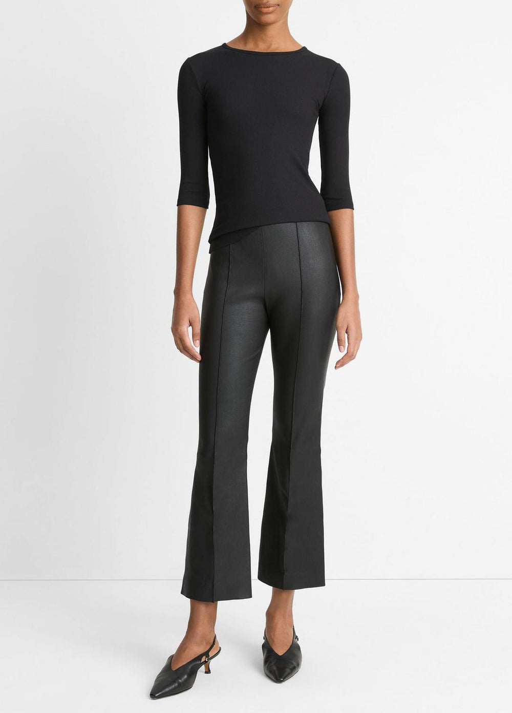 Elbow-Sleeve Crew Neck T-Shirt in Short Sleeve - BLACK | VINCE Women