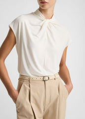 Twist-Neck Matte Jersey Cap-Sleeve Top in Short Sleeve - BONE | VINCE Women