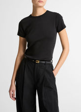 Pima Cotton-Blend '90s Shrunken T-Shirt in Short Sleeve - BLACK | VINCE Women