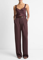 Satin Pleated Wide-Leg Trouser in Trousers - DARK FIG | VINCE Women