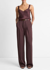 Satin Pleated Wide-Leg Trouser in Trousers - DARK FIG | VINCE Women