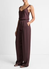 Satin Pleated Wide-Leg Trouser in Trousers - DARK FIG | VINCE Women