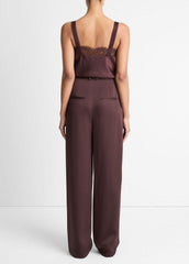Satin Pleated Wide-Leg Trouser in Trousers - DARK FIG | VINCE Women