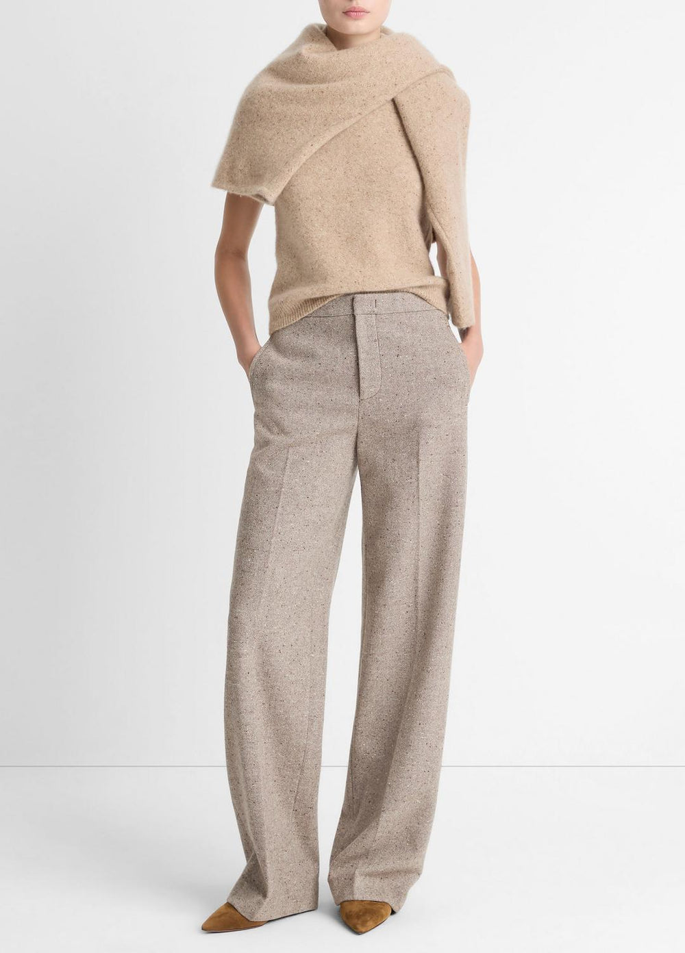 Donegal Wool-Blend Wide-Leg Trouser in Trousers - OAT STONE | VINCE Women