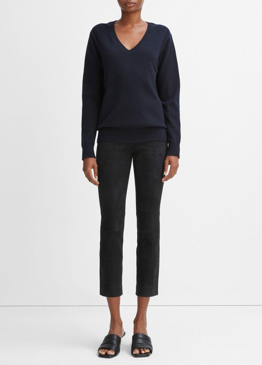 Stretch Suede Split Hem Crop Legging in Leggings - COASTAL BLUE | VINCE Women