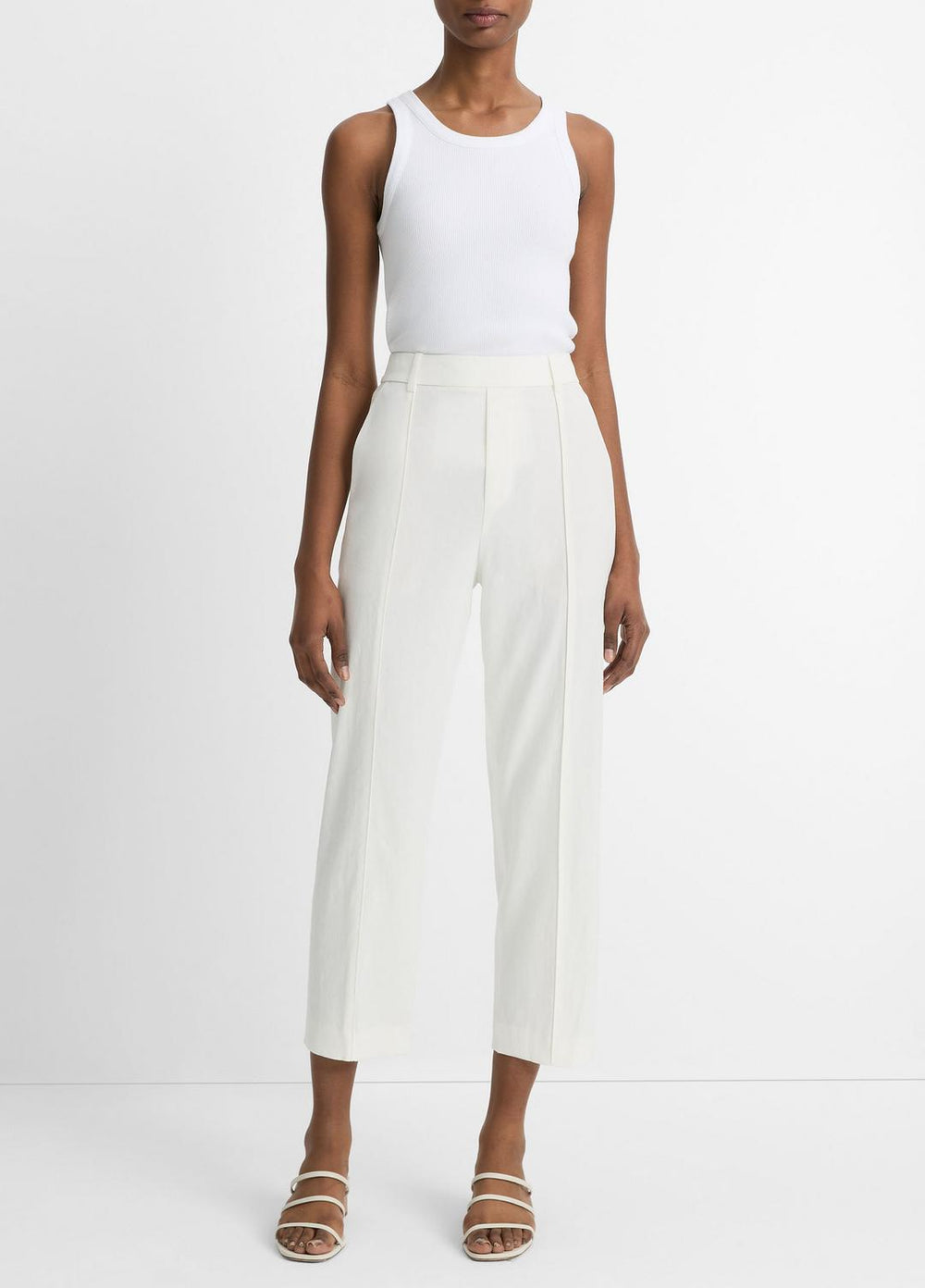 Grace Mid-Rise Linen-Blend Pull-On Pant in Trousers - OFF WHITE | VINCE Women