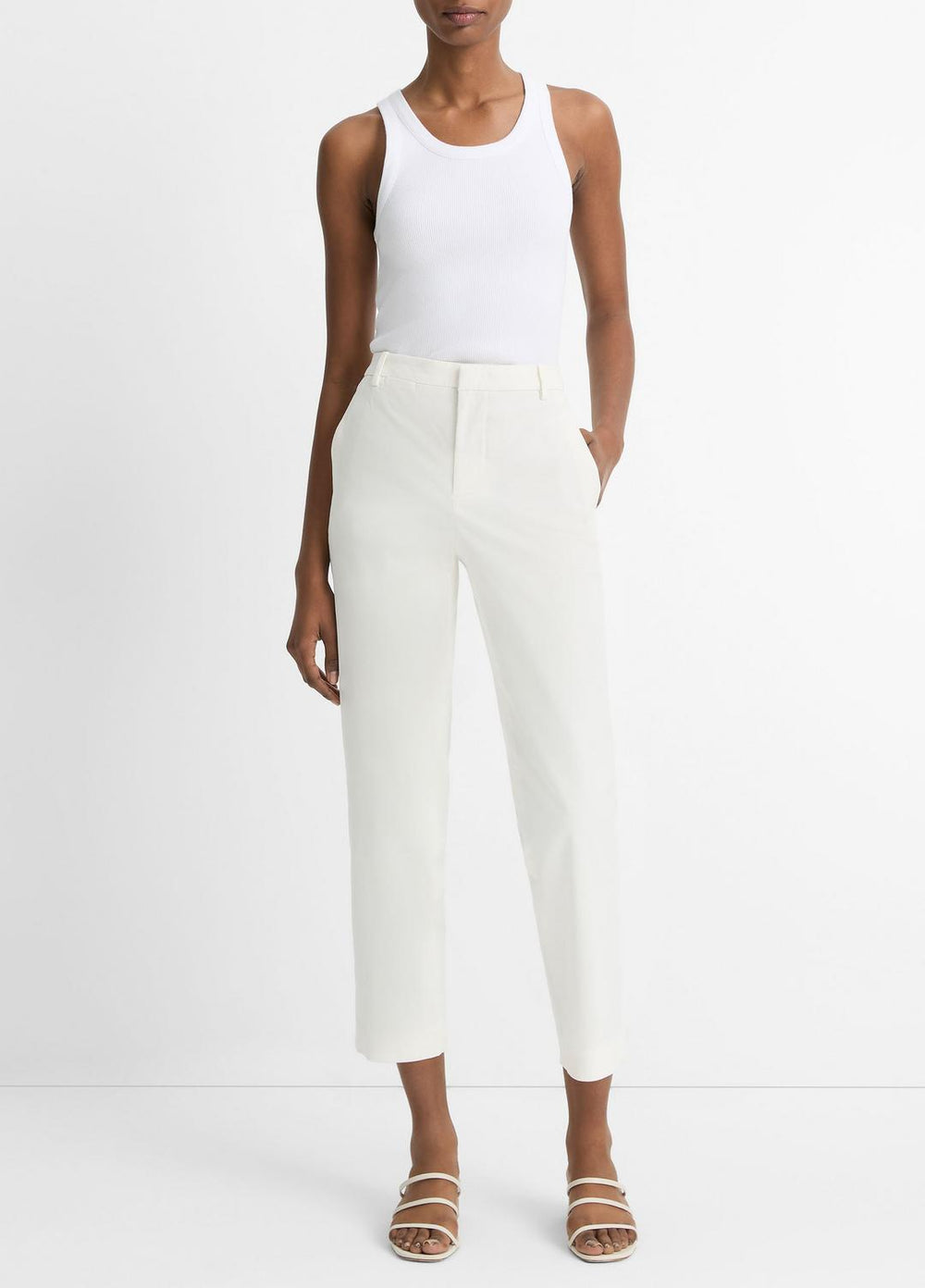 Avery Mid-Rise Italian Stretch-Cotton Chino Pant in Trousers - OFF WHITE | VINCE Women